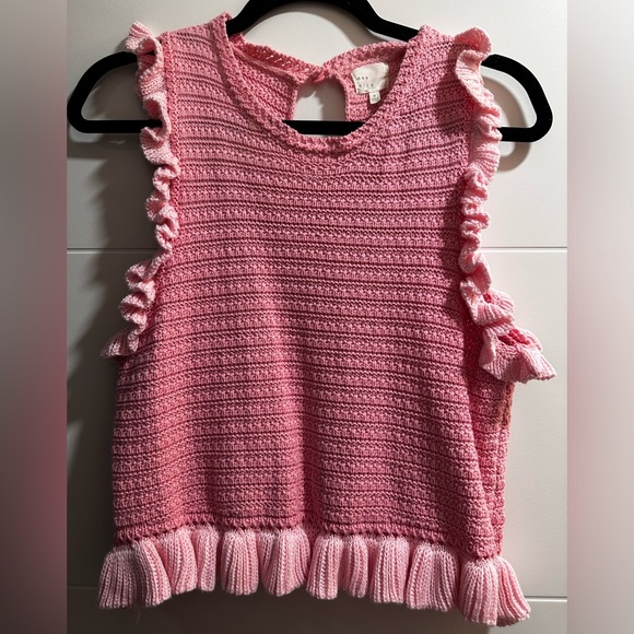 Pink Ruffle Crochet Crop Top - Picture 1 of 3
